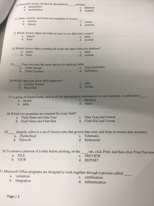  Microsoft Access can best be described as software. a. spreadsheet b.