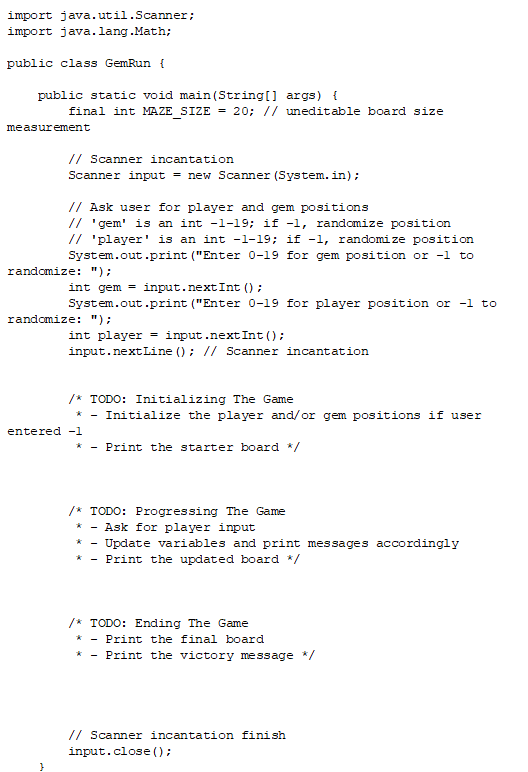 game, the user is asked to choose a location for the gem
