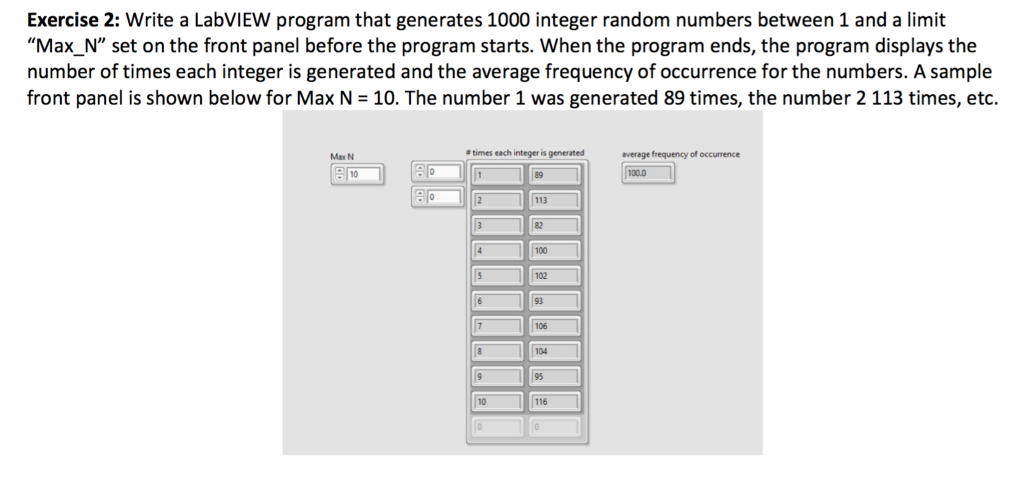 Exercise 2: Write a LabVIEW program that generates 1000 integer random