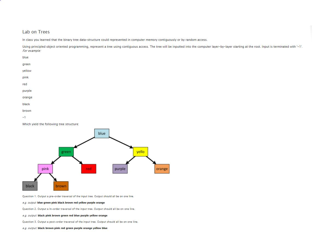 seperate code for question 1,2 and 3. Lab on Trees In class