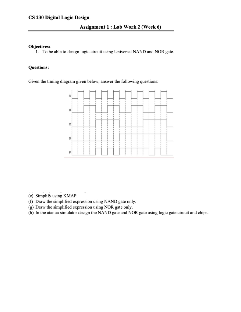  CS 230 Digital Logic Design Assignment 1: Lab Work 2 (Week