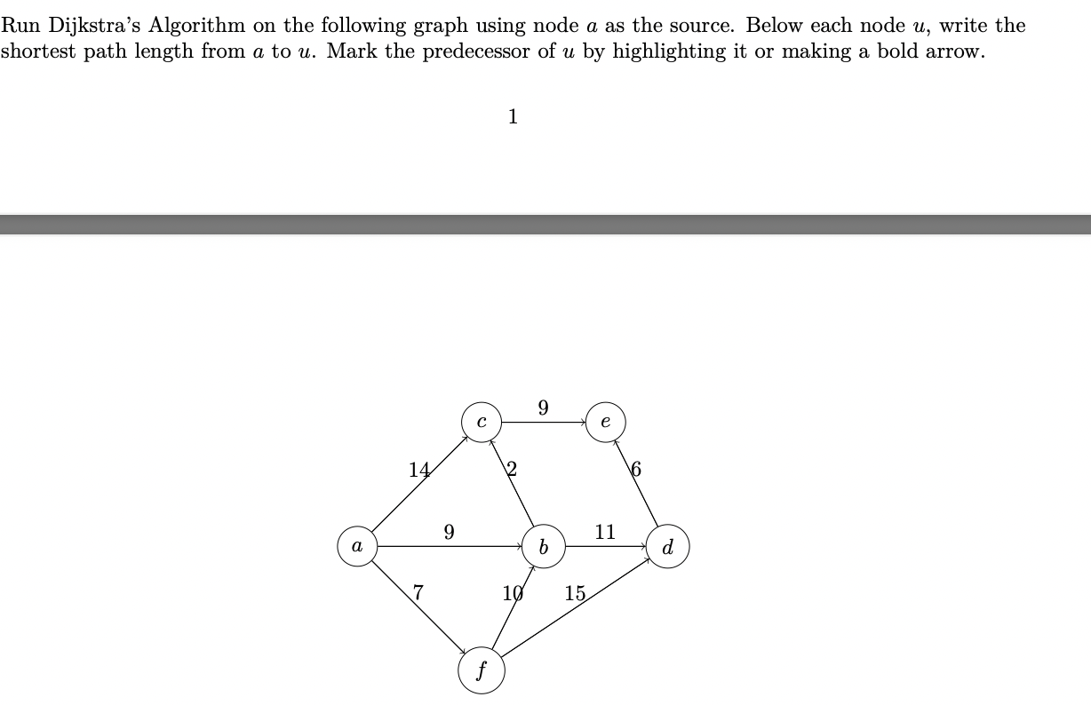  Run Dijkstra's Algorithm on the following graph using node a as