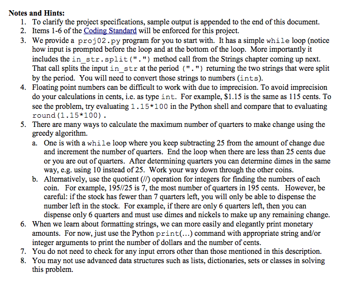 specifications 1. At program start, assume a stock of 10 nickels, 10