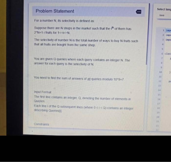 I need code in Python3 for the following question which is problem