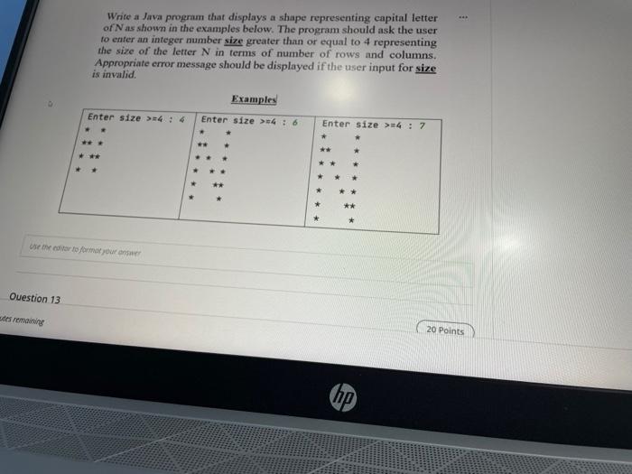 Java Write a Java program that displays a shape representing capital letter