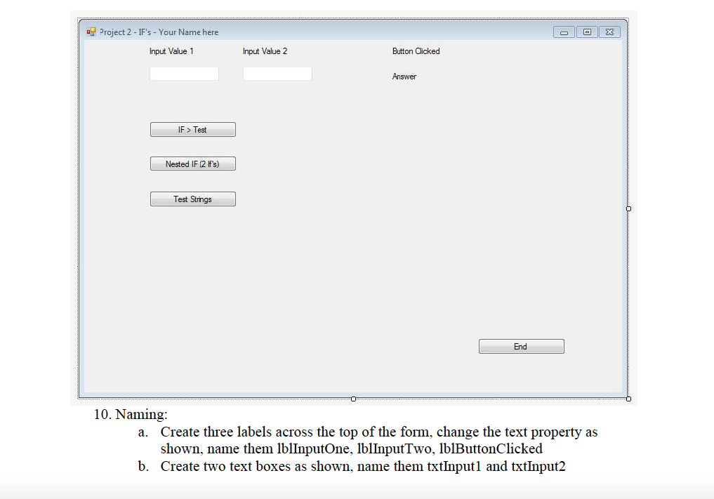 series of forms to demonstrate the understanding of IF statements 1. Start