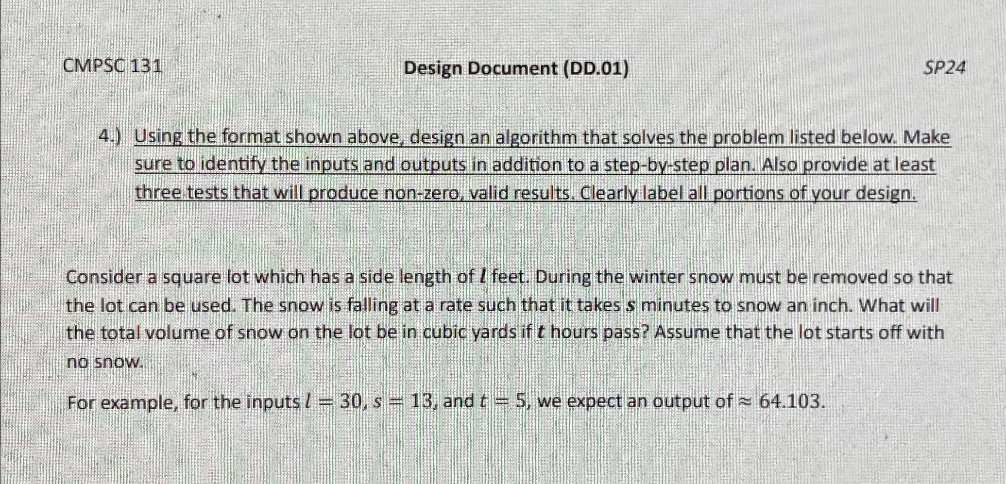  CMPSC 131 Design Document (DD.01) SP24 4.) Using the format shown
