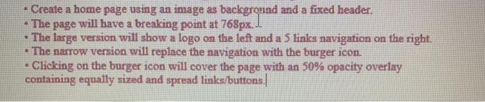 html codding please Create a home page using an image as background