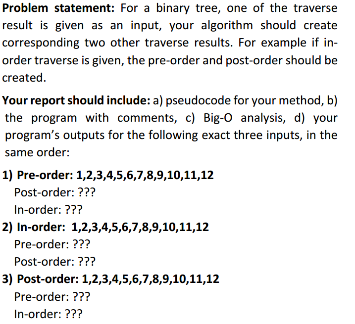  For BST implementation language is Java Problem statement: For a binary