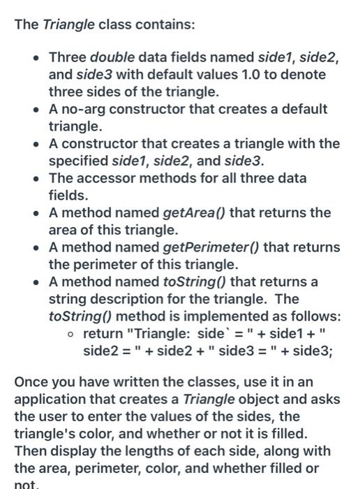 UML diagram for the GeometricObject class is provided below. GeometricObject -color: String
