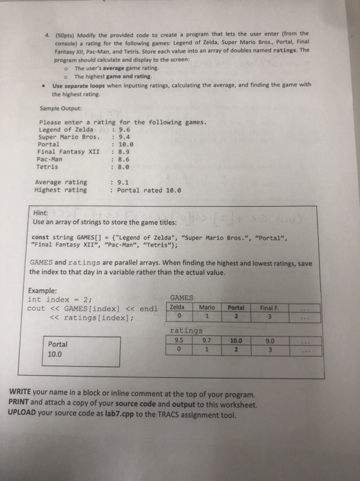  4 (50pts) Modify the provided code to create a program that