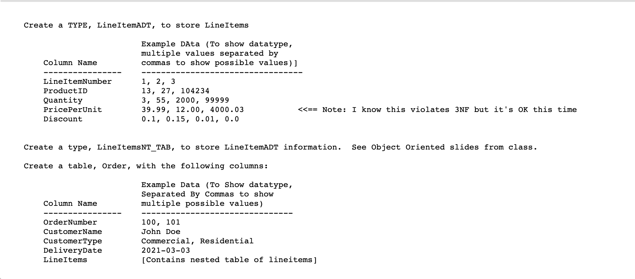 Q1. 1-Write CREATE statements for all objects and tables listed in the