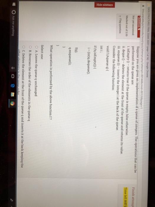  Finish attempt Time left 0,57 DATA STRUCTURES TINAL EXAM 200013 of