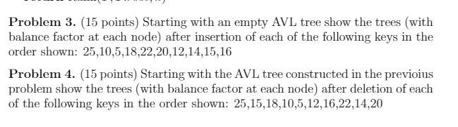  Problem 3. (15 points) Starting with an empty AVL tree show