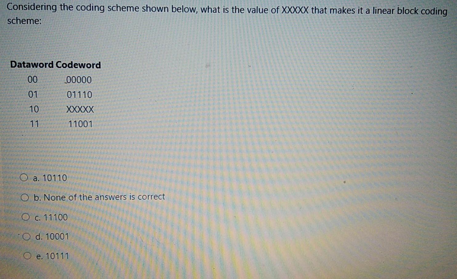  Considering the coding scheme shown below, what is the value of