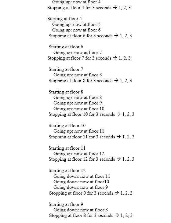 that simulates one elevator services in a 12-floor building using the "Array