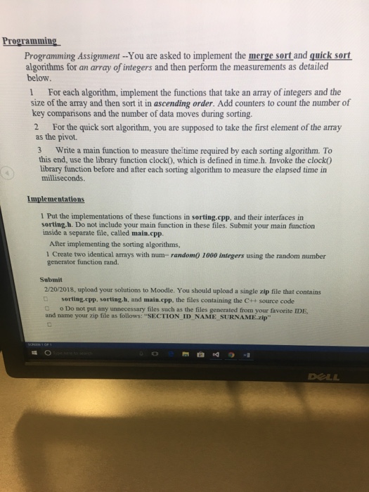  Programming Programming Assignment -You are asked to implement the merge sort