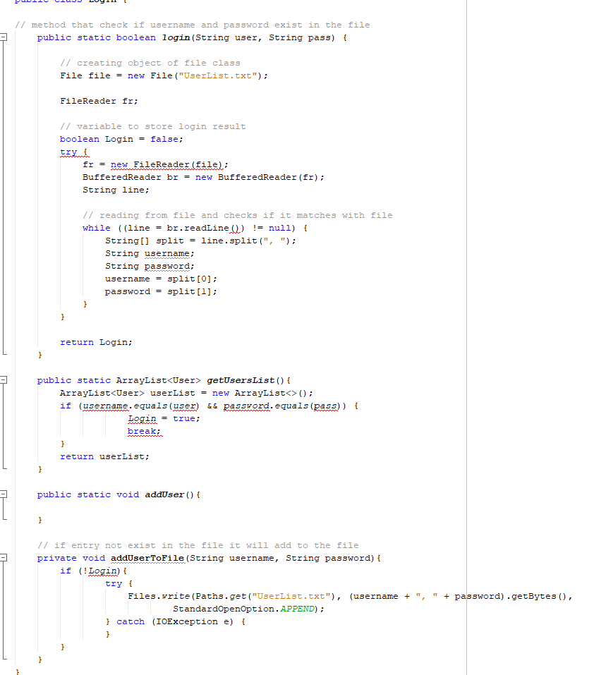 How would I create a login/register program in Java using a text