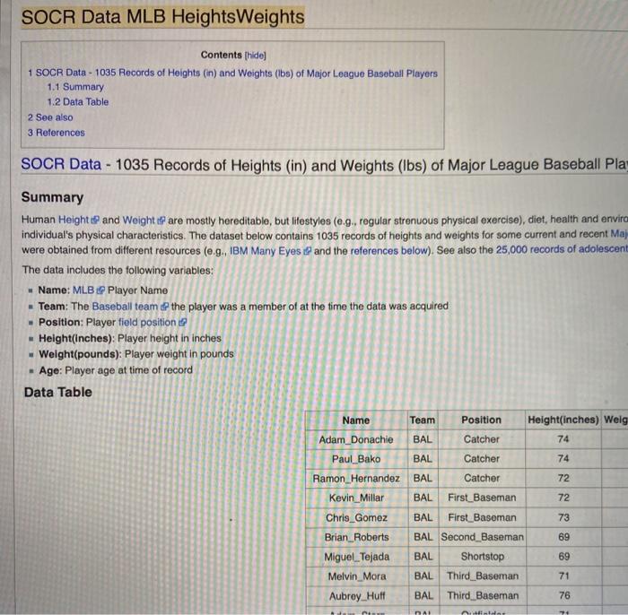 program that reads the height and weight data. Note that this is