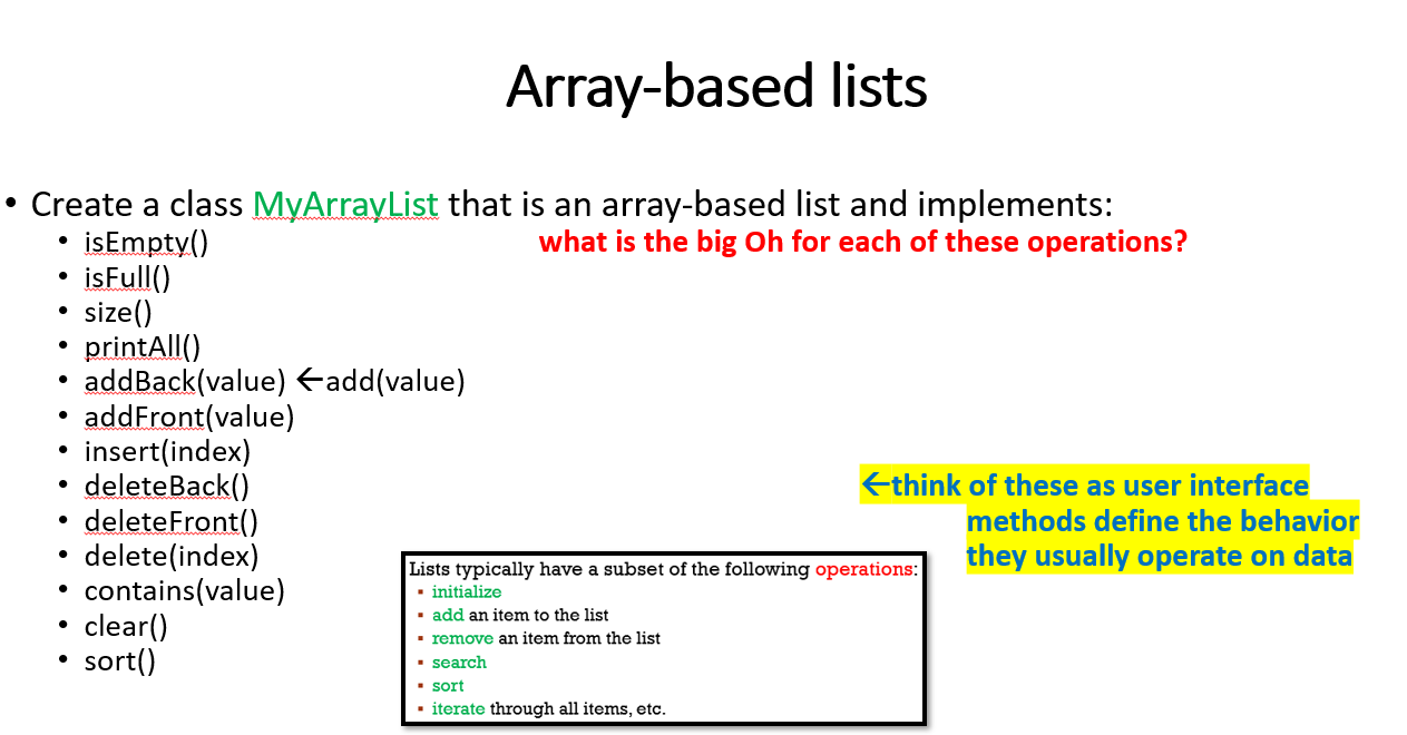 The assignment is to complete all methods listed on the attached