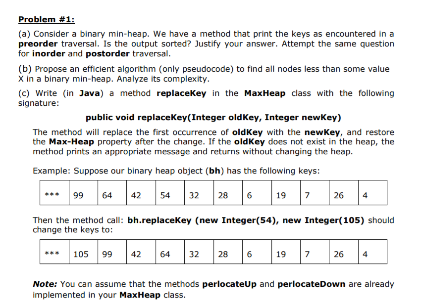 Using Java Problem #1: (a) Consider a binary min-heap. We have a