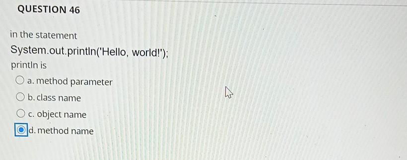 static example() { QUESTION 42 What is the output produced from the