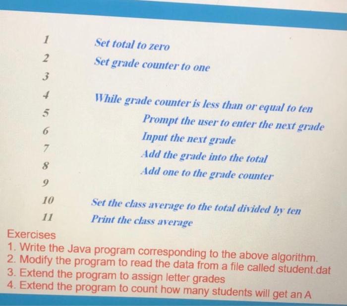 write java program 1 Set total to zero Set grade counter to