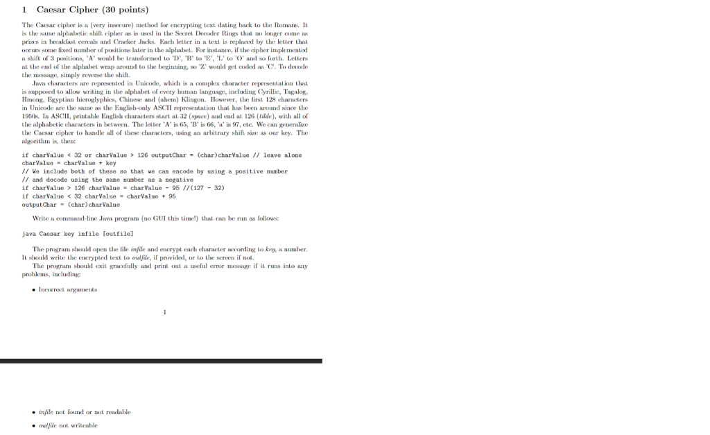  Caesar Cipher The Caesar cipher is a (very insecure) method for