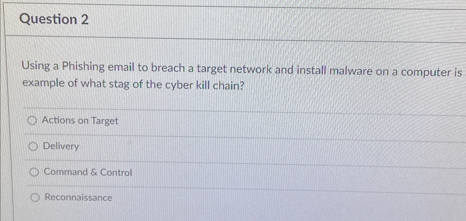  Question 2 Using a Phishing email to breach a target network