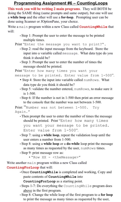  Programming Assignment #6-CountingLoops This week you will be writing 2 main
