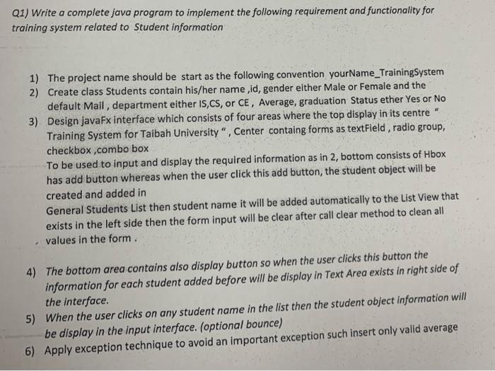 help me at java Q1) Write a complete java program to implement