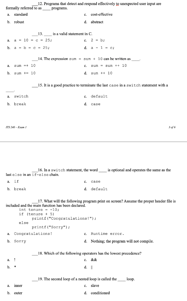  _12. Programs that detect and respond effectively to unexpected user input