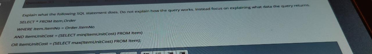 Urgent help needed please Explain what the following SOL statement does. Do