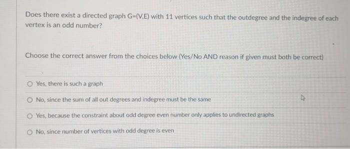 Does there exist a directed graph G=(V,E) with 11 vertices such