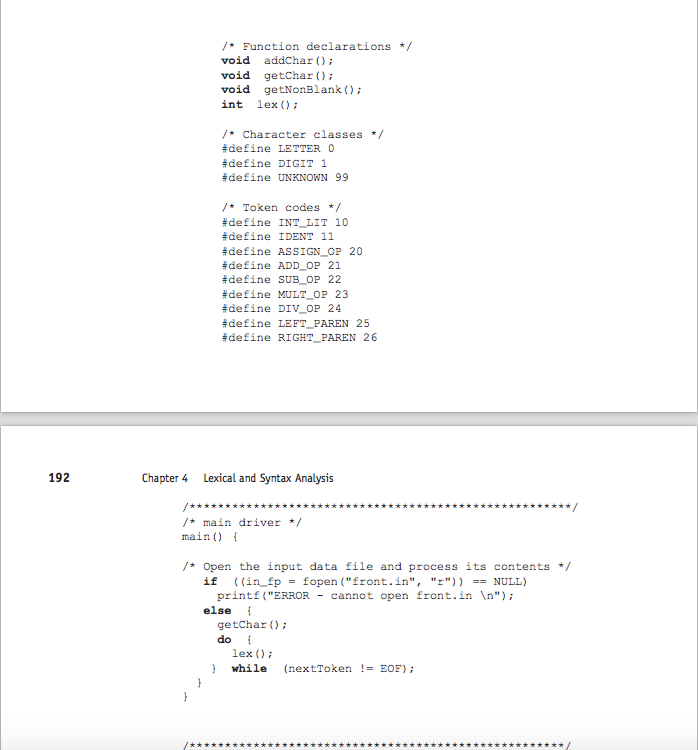 class (9:30AM) In Chapter 4, we discussed the design of a lexical