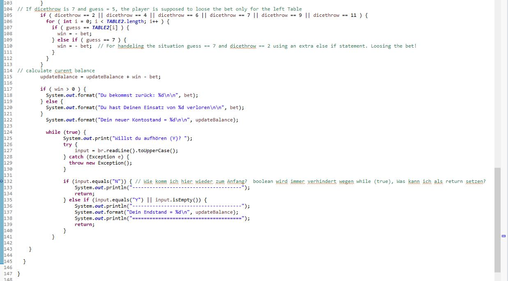 if he/she wants to continue the game. In line 125 Im asking