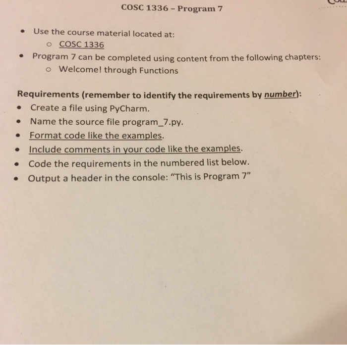  COSC 1336- Program 7 Use the course material located at: o