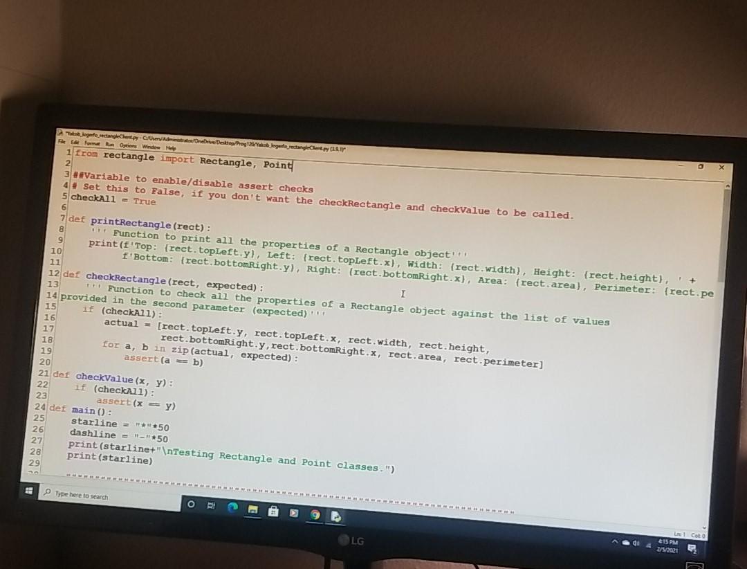class to represent a point and a rectangle in a 2 dimensional