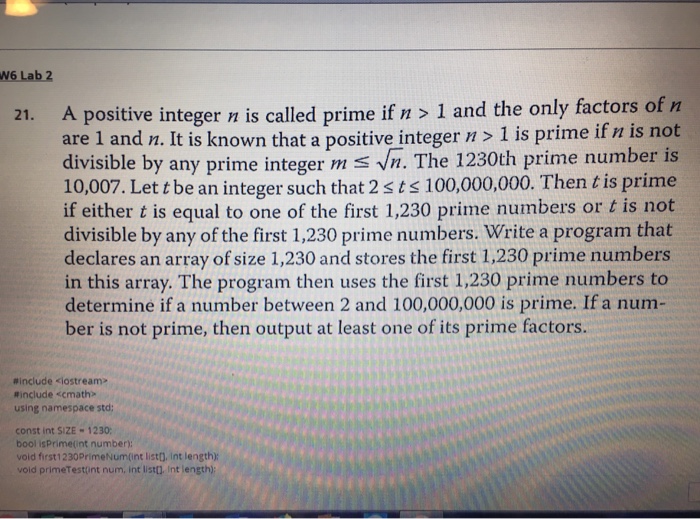 W6 Lab 2 A positive integer n is called prime if