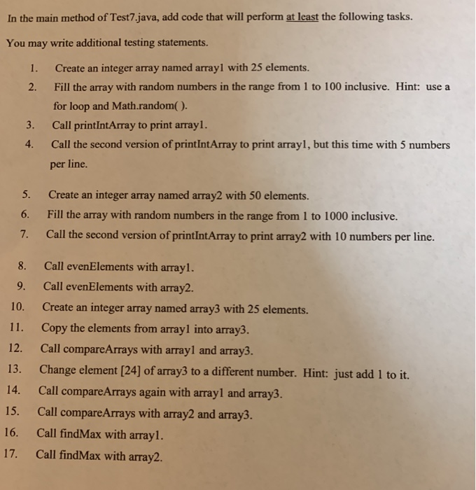 will contain 5 static methods. I recommend that you write one method,