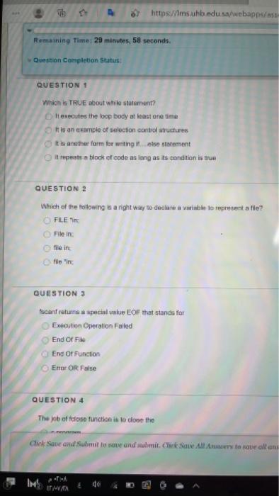  https://imsuhbedusa/webapp/ass Remaining Time: 29 minutes, 58 seconds Question Completion Status QUESTION