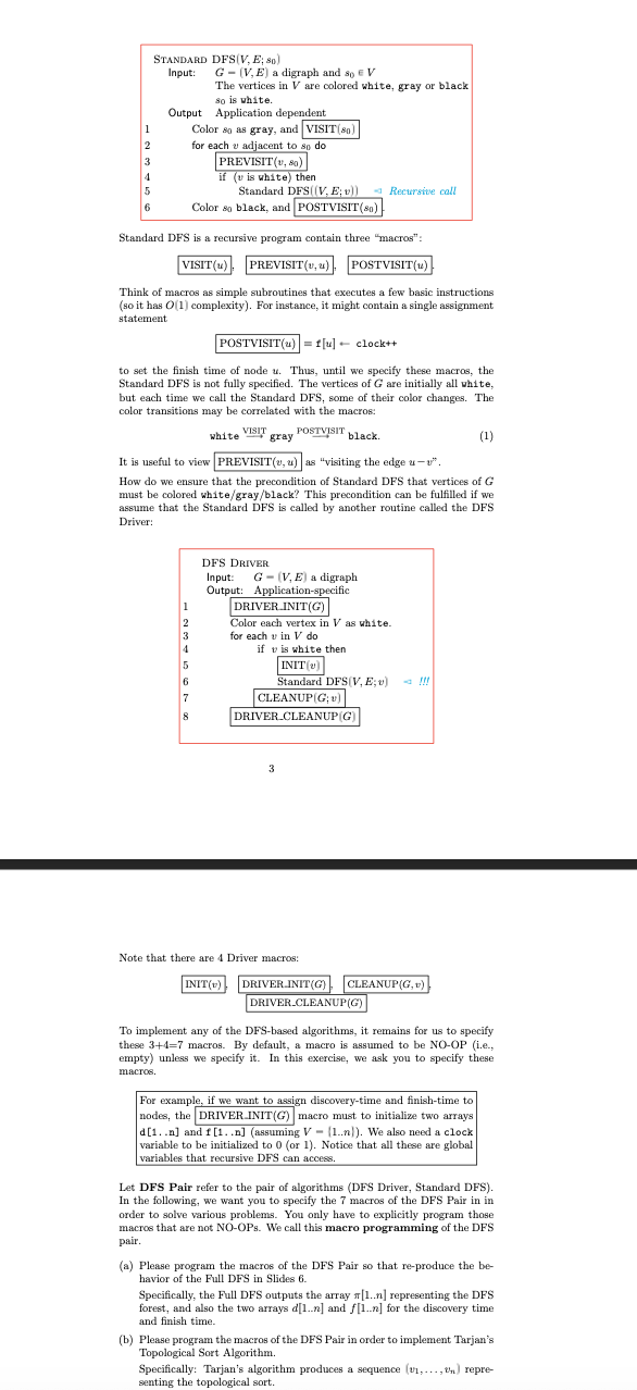  JAVA Question Standard DFS (V,E;s0) Input: ,G=(V,E) a digraph and s0inV