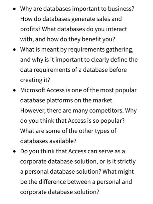  Why are databases important to business? How do databases generate sales
