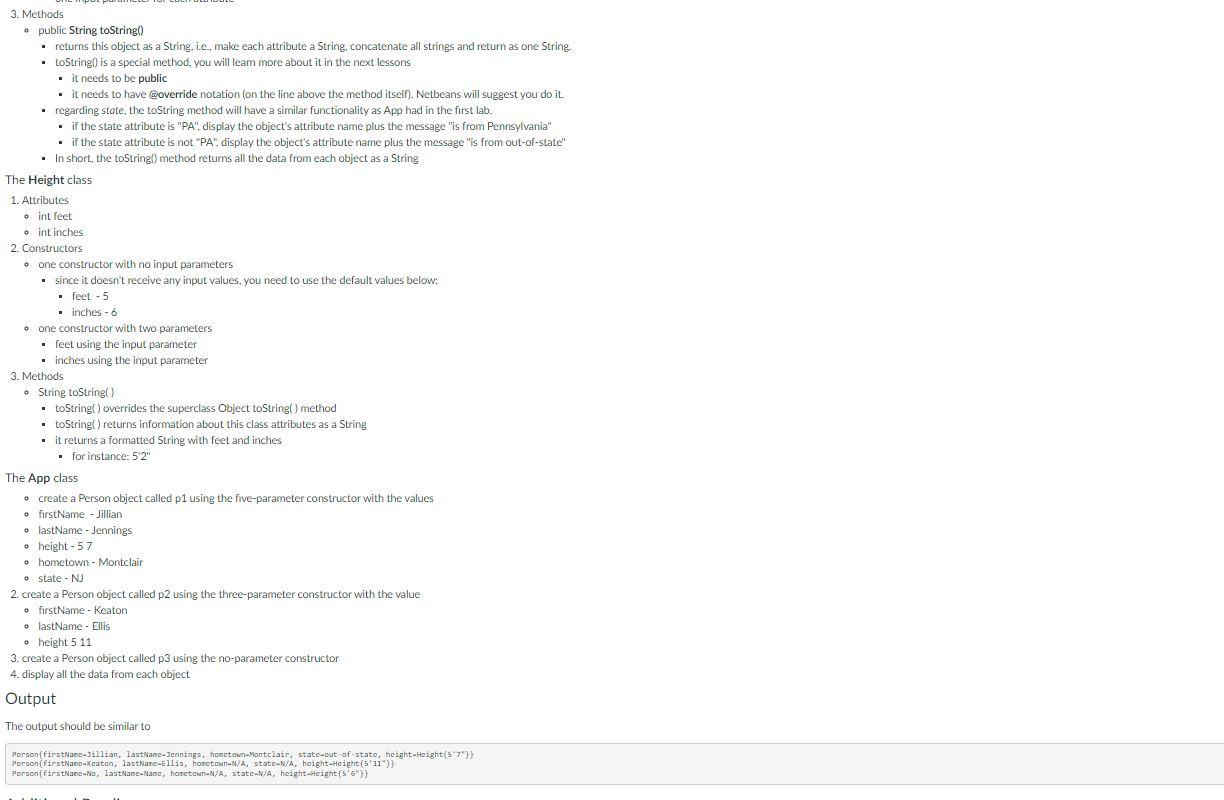 create and use methods (that use Objects as Parameters) in the Person