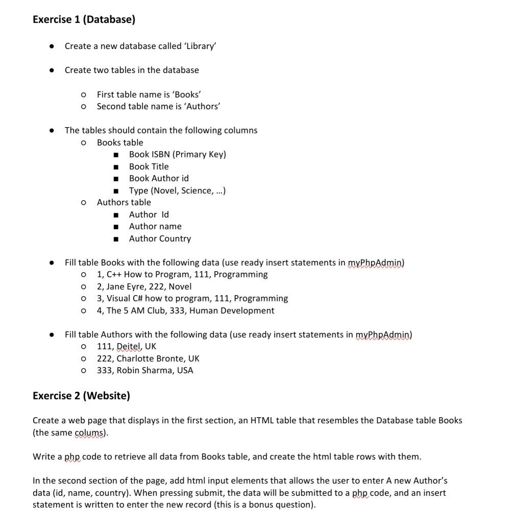  html and php code student level Exercise 1 (Database) Create a