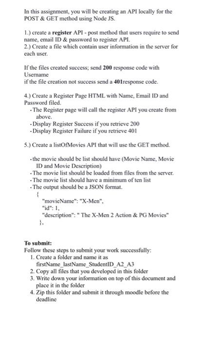 an API locally for the POST & GET method using Node JS.
