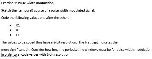  Embedded systems Exercise 1: Pulse width modulation Sketch the (temporal) course