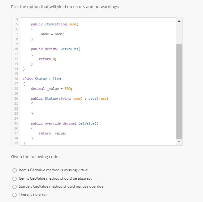 C# 1 class Item 3 private string _name; public Item(string name) 6