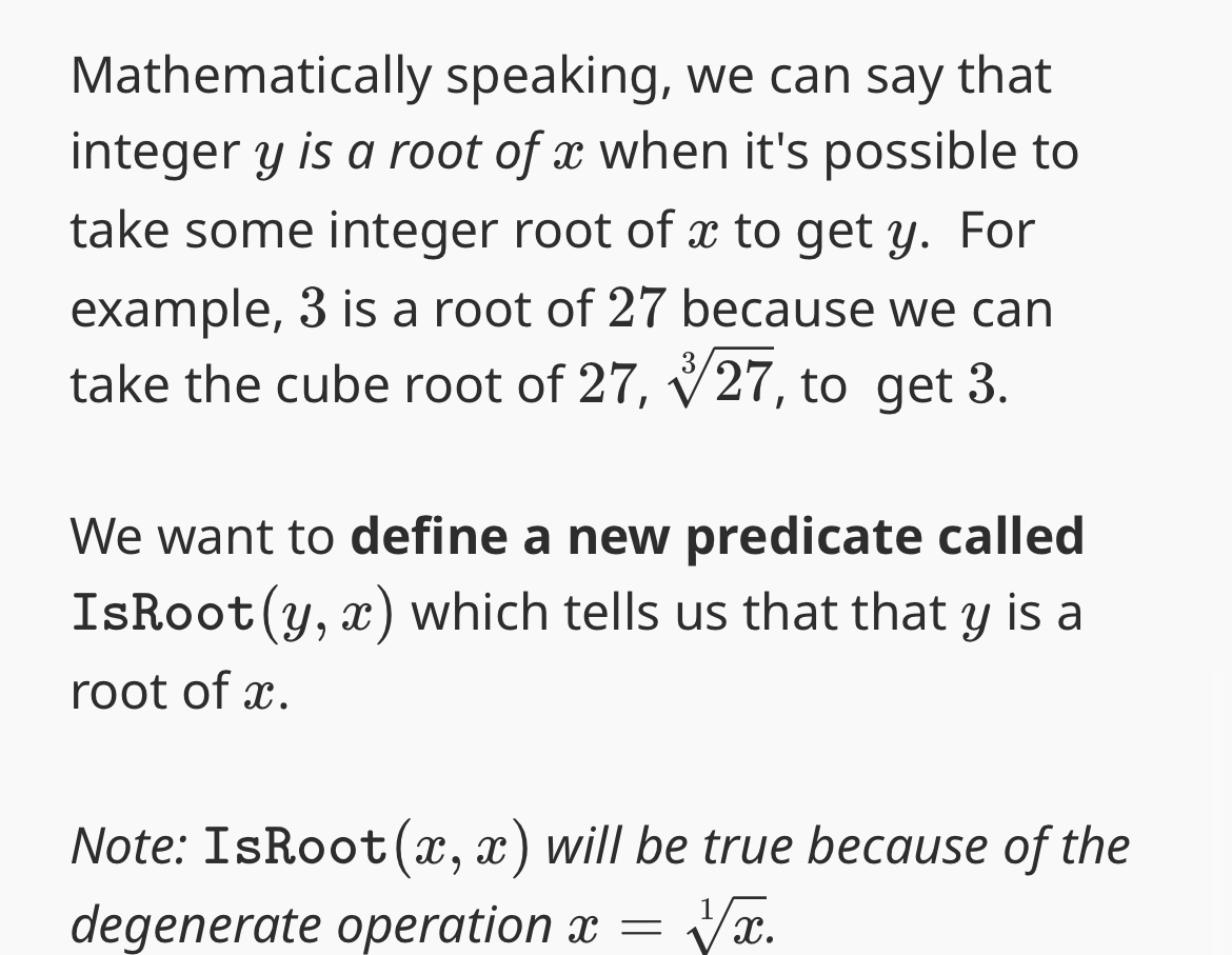  Mathematically speaking, we can say that integer y is a root