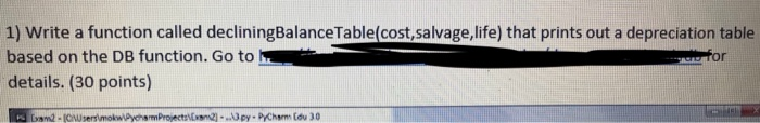  In python: This is the depreciation table on the DB function: